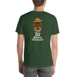 Fire Brand Gear unisex tee in forest green (M-3XL) with our Squatchy character and the phrase "You No Burn Trees"