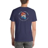 Holding the Line, Skull with wildland helmet , phrase 20 in / 20 out, everyone goes home, midnight heather unisex tee shirt.